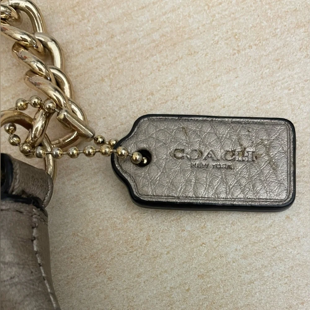 COACH  Quinn Gray Leather Chain Strap Zipper Closure Crossbody Bag; 4” x 6”